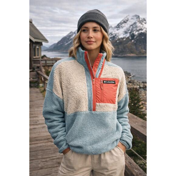 Columbia Tops - Columbia Sherpa Fleece Half Snap Pullover Colorblock Cabincore Gorpcore (Small)